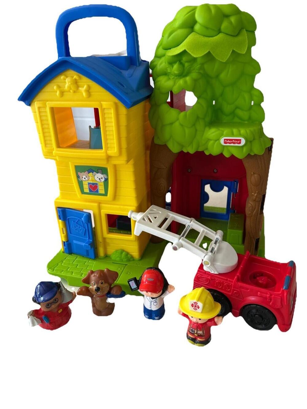 Little People Animal Rescue Adoption Center Playset Fire Truck 4 Figures